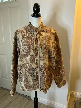 Paisley Toggle-Front Blazer Jacket in Beige and Brown - Vintage